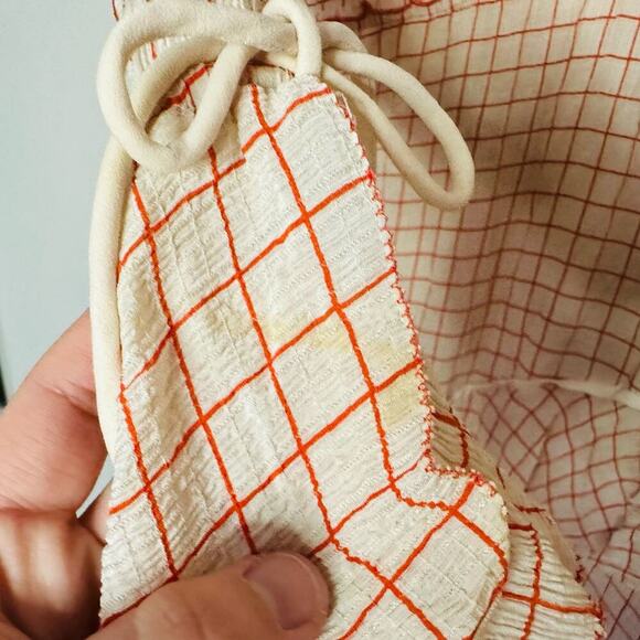 DEREK LAM 10 Crosby Cream Red Tiered Windowpane Asymmetrical Ruffle Dress Size 8 - Picture 12 of 14